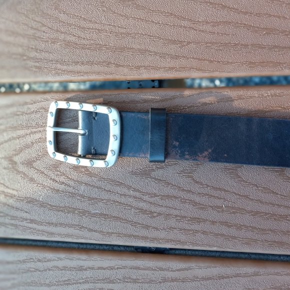 Lauren Ralph Lauren Black Leather Belt Silvertone Buckle - Picture 13 of 16